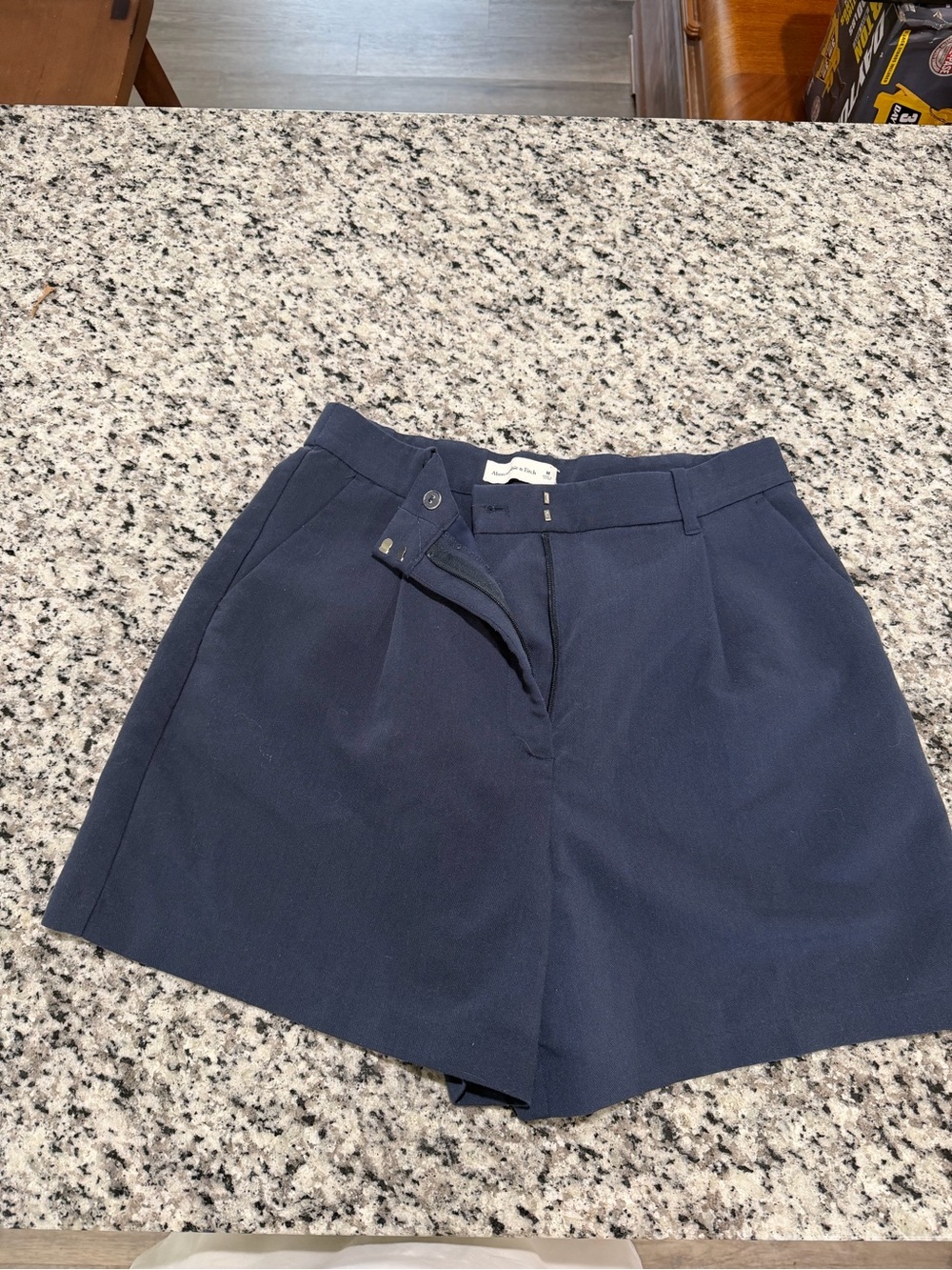 Abercrombie and Fitch Pleated Navy Shorts